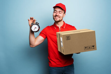 Courier Is Punctual Deliver Package Emotional Expression 450x300