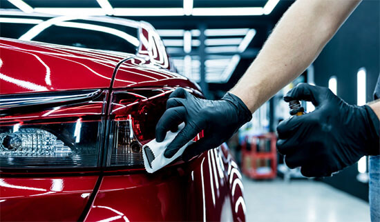 Car Service Worker Applying Nano Coating Car Detail