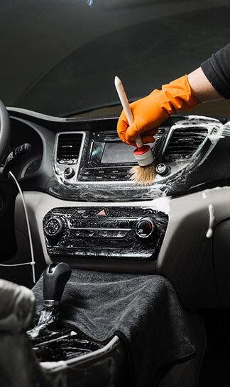 Cleaning With Brush Detergent Air Dashboard Multimedia Car Worker Detailing